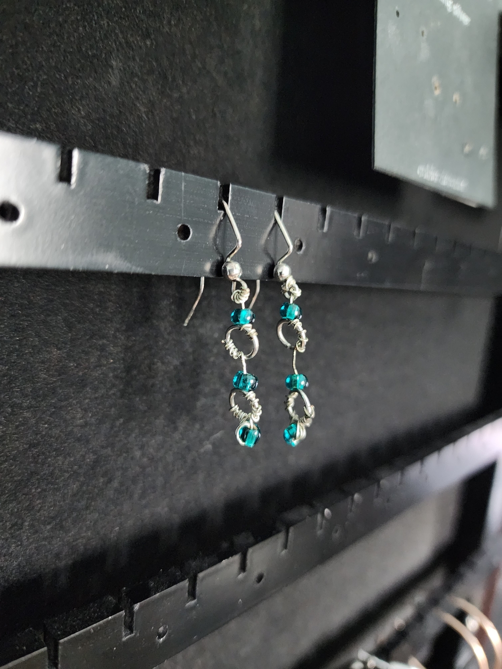 Silver Drop Earrings with Teal Beads